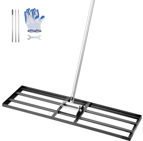 VEVOR Lawn Leveling Rake, Lawn Leveler with 83.9 in Handle, 36x10 in Ground Plate, Rust-Resistant Carbon Steel Soil Leveler, 3 Heights Adjustable, Effort Saving Lawn Leveling Tool for Yard Golf Court