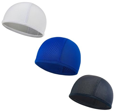 ZORVUJI Sous Casque Moto Été Respirant, 3 Pièces Sous Casque Vélo Été, Bonnet Sport Homme Femme, Bandana Cyclisme, Cagoule Sous Casque Moto, Polyester (Noir+Blanc+Bleu)