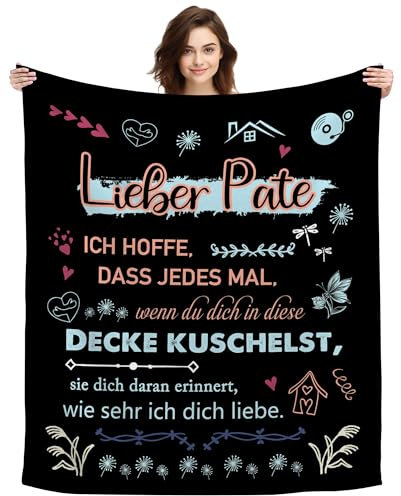 Original Geschenk Lieber Pate Ich Hoffe Dass Jedes Mal Wenn Du Dich In Diese Decke Kuschelst Sie Dich Daran Erinnert Wie Sehr Ich Dich Liebe Kuscheldecke Dekoratives für Taufpate (Lieber Pate-B)