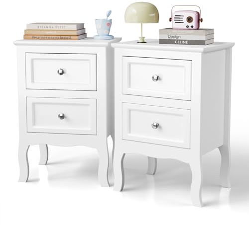 Bonnlo Table de Chevet Blanche, Table de Nuit avec 2 Tiroirs, Polyvalent, Commode Chambre, pour Salon Chambre Salle de Bain Bureau, 40 x 30 x 60 cm (2)