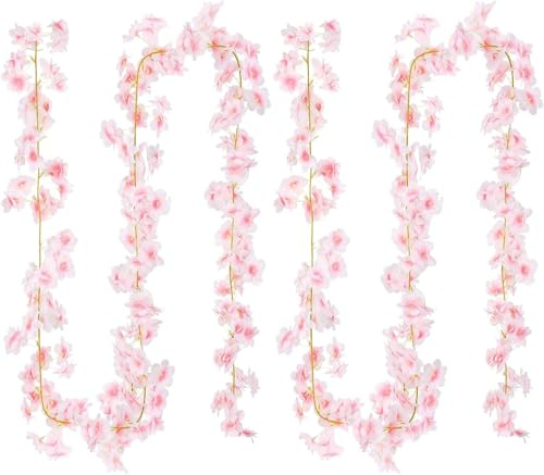 Heyumybit 2 Pezzi 180cm Fiori di Ciliegio Artificiali,Ghirlanda Di Fiori Di Ciliegio,Appeso Vite Ghirlande di Falso,Sakura Fiori,Finti Ghirlanda per Matrimoni Feste Giardini Stanze Decor
