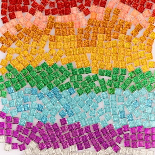 500g Mosaic Tiles for Crafts, Glue Down Glitter Square Tiny Mosaic Glass Pieces Bulk, Colourful Craft Supplies for Handmade DIY Art Projects, Bathroom Home Decoration, Photo Frame,Vase,Mirrors