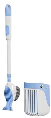 Silicone Toilet Brushes & Holders, Liquid filled toilet brush, 2-in-1 spray and brush, Suction Cup Base, Cartoon Design Cleaning for Toilet Bowl for Bathroom (Blue)
