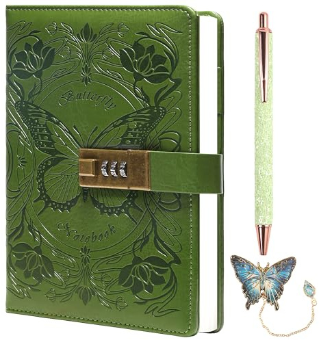 TIEFOSSI Diary with Lock for Women Girls, Lined Locked Journal, Butterfly Journal Notebook with Pen and Bookmark, A5 Refillable Locking Journals for Writing