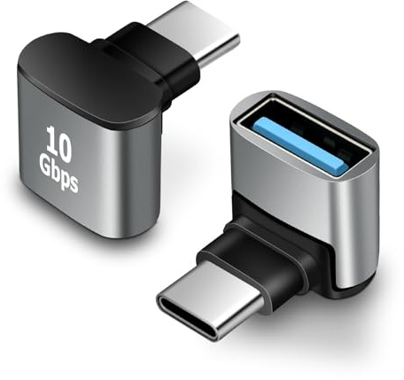 Lot de 2 adaptateurs C vers USB 3.1 (Angle de 90 degrés), convertisseur USB-C mâle vers USB-A Femelle, Adaptateur OTG pour MacBook Pro 2019/2018, Samsung, Ordinateurs Portables et Plus Encore, Gris