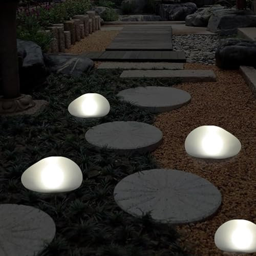 SUAVER Lampe solaire d'extérieur en forme de galet - Étanche - Veilleuse pour allée, pelouse, terrasse, cour, allée - Blanc
