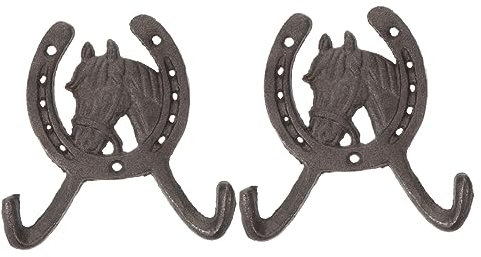 Ciieeo 2 Stück Wandmontierter Gusseisen Haken im Pferde Design und Robust für Garderobe Schlafzimmer Badezimmer