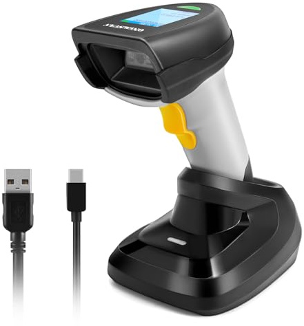 2D Barcode Scanner Wireless, QR Code Scanner Handheld Barcode Scanner with Base 2 in 1 USB Wired Connection & 2.4G Wireless 1D&2D&PDF417 Data Matrix Automatic Barcode Reader