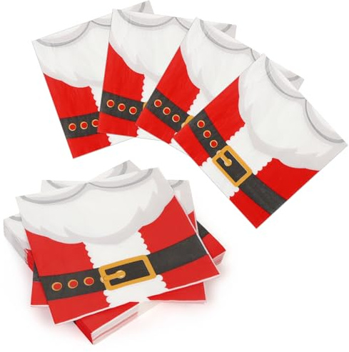 PARTY GO 40 Stück 33x33cm Servietten Weihnachten Rot,mit Weihnachtsmann Kostüm Muster,für die Tischdekoration zu Weihnachten