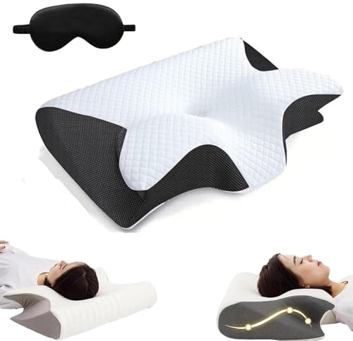 Dreamsleepz Nackenkissen Ergonomisches Memory-Schaum-Kissen mit Konturierter Unterstützung für Seitenschläfer, Rückenschläfer und Bauchschläfer – Therapie zur Nackenunterstützung(Weiß,Mittel)