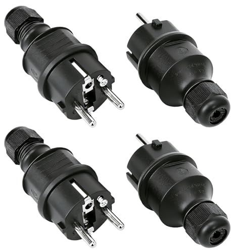 Toma eléctrica macho de 250 V 16 A, enchufe macho toma eléctrica, enchufe de alimentación de contacto de protección con antitorsión, adecuado para cables de interior y exterior (Negro)