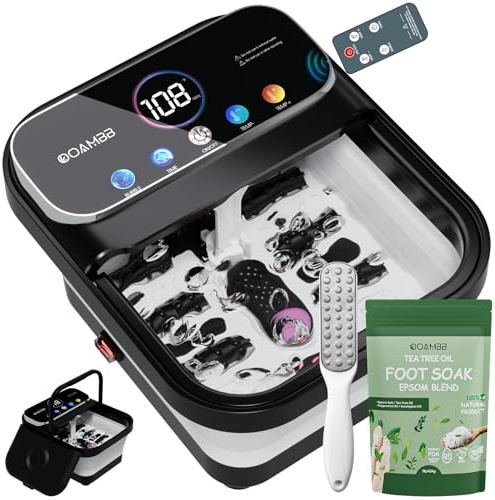OOAMBB Spa pliable pour les pieds avec chaleur, bulle, contrôle de la température, télécommande, écran tactile couleur, masseur de pieds avec 6 rouleaux de massage, baignoire de trempage des pieds