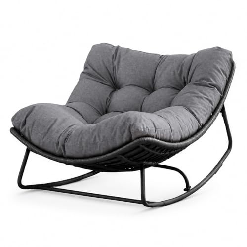 Home Republic Oversized Outdoor Rocking Chair, Rocking Egg Chair with Thick Water-Resistant Cushion for Indoor/Outdoor, Patio, Garden, Living Room & Balcony, 150 kg Capacity (Charcoal)