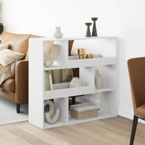 Foknhdi Raumteiler Weiß 100x33x94,5 cm Holzwerkstoff Regal mit 6 Fächern Modernes Bücherregal Standregal schmal für Wohnzimmer Büro Flur