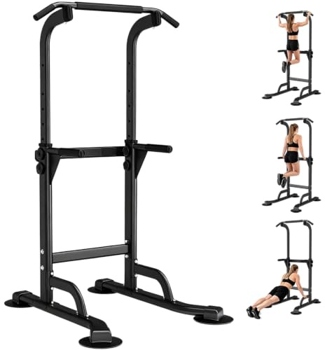 WATBKHE Power Tower, Barre de Traction Autoportante, Station Dips | Station 4-en-1 pour tractions, dips, pompes et relevés de genoux, réglable sur 12 hauteurs, avec base en H