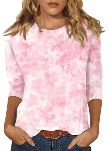 3/4 Sleeve Tops for Women UK Crew Neck Tunic Ladies Shirts Elegant Tshirts Plus Size Blouse