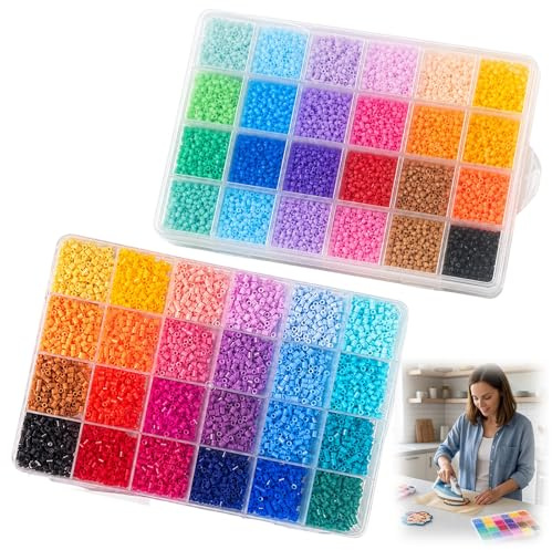 Fuse Beads Perler Beads Hama Beads Iron Beads for Kids, 24000 Pcs Creative Craft Set, 19x13x1.9 cm Storage Box for Artistic Projects and Educational Activities