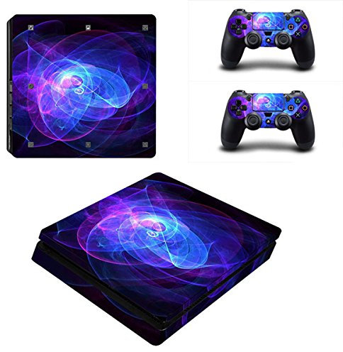 Morbuy PS4 Slim Skin Vinyl Autocollant Decal Sticker pour Playstation 4 Slim Console + 2 Dualshock Manette Set (Purple Circle)