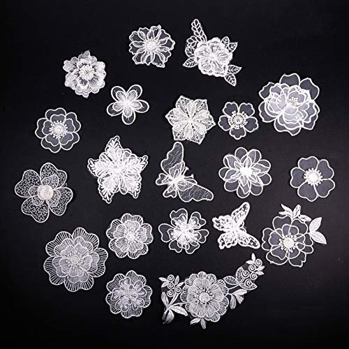 NBEADS 20 Stück Spitzenpatches, Weiße Spitze aufnäher Stickerei Patches Organza Spitze Appliques Nähen Sie Patches Aufnähen Auf Stoff Für Stoffdekoration Reparieren Nähen von Kleidung auf