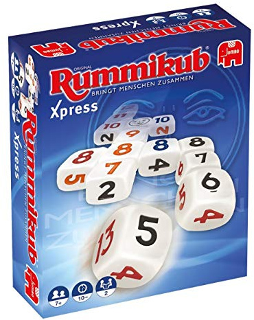 Jumbo Spiele Original Rummikub Xpress - Der Klassiker als Würfelspiel für Erwachsene und Kinder ab 7 Jahren - Gesellschaftsspiel für 2 Spieler JUM19768 Mehrfarbig