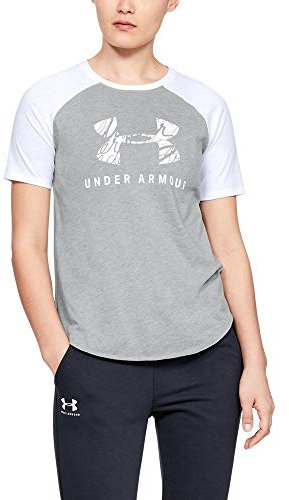 Under Armour Women Fit Kit Baseball Tee Graphic Short-Sleeve Shirt - Steel Light Heather/White/ (035), Small