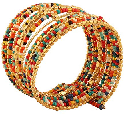 Touchstone Perles de verre de style exclusif finement entrelacées perles de métal battu taille libre créateur de bijoux de mode bracelet de manchette pour femme Multicolore