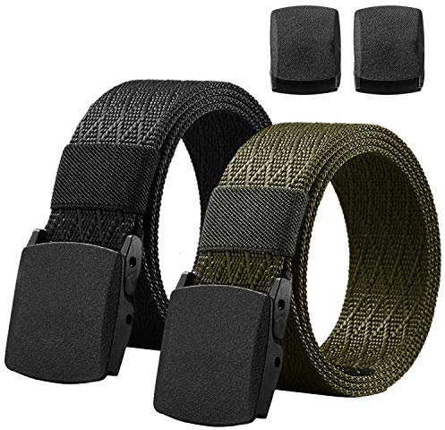 Chalier 2er Unisex Gürtel Nylon Canvas Arbeitsgürtel für Damen und Herren, Stufenlos Verstellbarer Stoffgürtel, Länge 130 cm, Breite ca. 3,8 cm, mit Plastikschnalle MEHRWEG