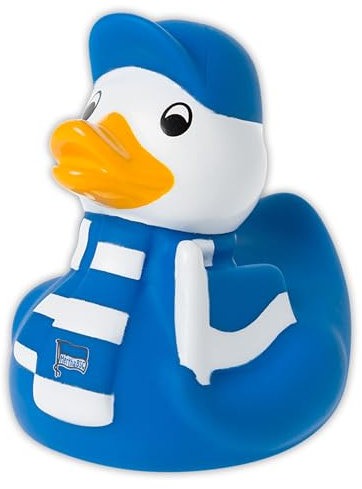 Hertha BSC Berlin Fanartikel - Badeente mit Schal - Ente Fan HBSCB - Lesezeichen 'I love Berlin' (1 Stück, blau-weiß, Kunststoff, ca. 8 x 10 cm)
