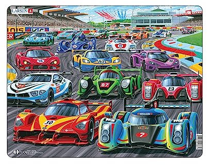 Larsen PG1 Racing Cars on the Track Jigsaw Puzzle | 38 Pieces | Boxless Tray & Frame | Fun & Educational Puzzle for Kids | Perfect for Young Car Enthusiasts