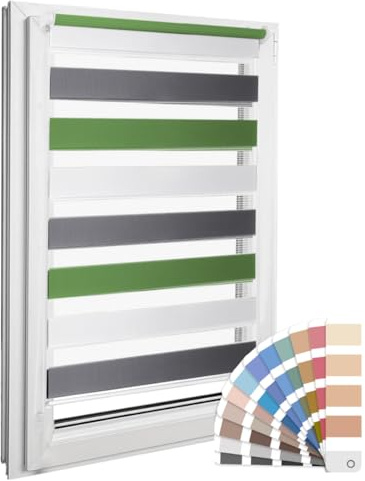 Home-Vision Premium DuoRollo Klemmfix ohne Bohren Weiß-Grau-Grün B75 x H150 | Doppelrollo mit Klemmträgern für Fenster & Türen Lichtschutz Tag & Nacht Rollos einfache Montage