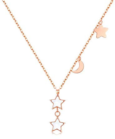 Daesar 18K Rotgold Halskette Damen Charms, Mond Sterne Anhänger Kette Rosegold 45CM