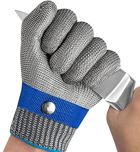 OKAWADACH Level 5 Upgraded Cut Resistant Gloves Cut Proof Gloves Butcher Gloves Metal Gloves Chainmail Gloves Safety Work Gloves for Meat Cutting, Oyster Shucking, Mandolin Slicing and Carving (S*1)