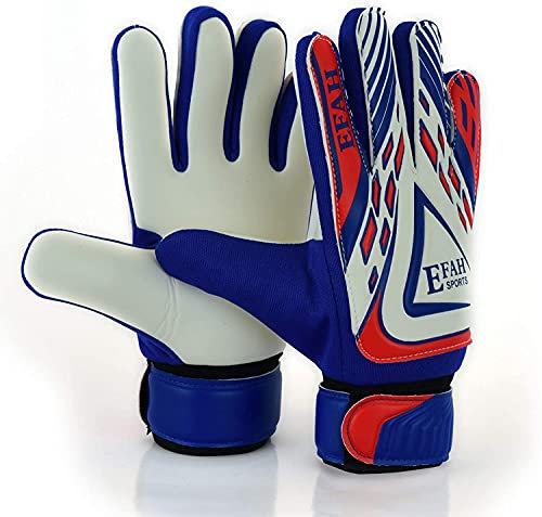 EFAH SPORTS Football Goalkeeper Gloves For Boys kids children adult Soccer Goalie Gloves with Super Grip Palms (Blue/White, Size 2 suitable for 4 to 5 year old, Ambidextrous)