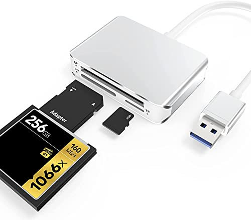 SD Card Reader USB 3.0, 3 in 1 Aluminum External Memory Card Reader, 5Gbps High Speed SD/Micro SD/CF Memory Card Slot Combo Adapter, Windows XP/Linux Fedora FC8/MAC OS 10.6.2/Android
