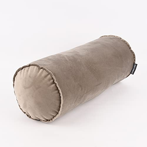 SCHÖNER LEBEN. Nackenrolle Samt mit Keder und Reißverschluss Taupe 20x55cm