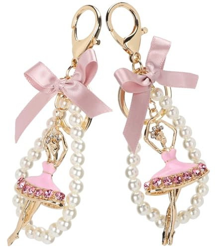 2 pièces porte-clés ballerine, Mignon Ballet Danse Fille Pendentif, danseuse de ballet fille charme porte-clés perle porte-cléss sac pendentif, porte-cléss de voiture pour femmes filles