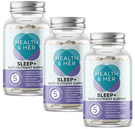Health & Her Sleep+ Supplements for Women - Women's Multivitamin with Lavender, Chamomile & Magnesium - Vegan, Gluten-Free, Vitamins for Women - 3 Month Supply, 90 Capsules