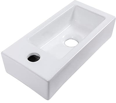 Lordear Kleines Badezimmer-Waschbecken, Wandmontage, Bathrrom-Eckspüle, 38,1 x 17,8 cm, schwimmendes Handwaschbecken, Wandmontage, linke Hand, weiße Keramikspüle für Garderobe, Toilette, Badezimmer