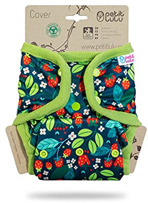 Petit Lulu Größe 2 PUL Überhose (5-16 kg) | Druckknöpfe | One Size Windelüberhose | Baby Windelhose | Waschbar & Wasserdicht | Stoffwindeln | Hergestellt in EU (Wilde Erdbeeren)