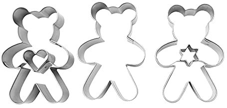 BekkiB 7797-Lot de 3 emporte-pièces en forme d'ours en peluche avec intérieur en cœur et étoile