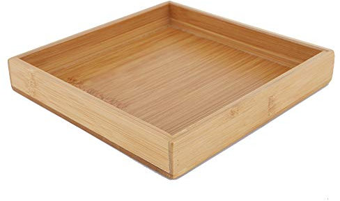 Serviertablett aus Bambus, Rechteckig Holz Griff Tablett Holztablett Bambus-Tablets für Frühstück Tee Couchtisch Dekoratives Butler-Ottoman-Tablett 19 x 19 cm