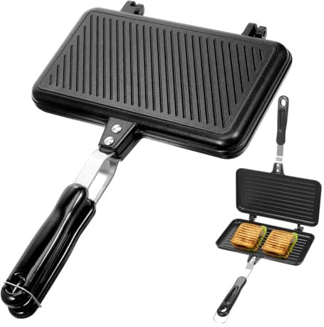 Angoily Ridge Monkey Toaster Xl Gusseisensteaks Bratpfanne mit Deckel Grill Pan Steak Pfanne mit Holzgriffe Gewürzte Nonstock Grill Pan Nichtstick Pfanne mit Abnehmbarer Griff für Küche Toast Maker