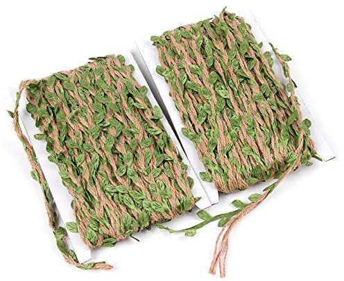 NOGAMOGA Juteschnur mit Grünen Blättern (40m Länge, 5mm Stärke) Buchsgirlande Blatt Band Geschenkband Natur Vierfädige Schnur für Garten-Dekoration, Basteln, DIY und Hochzeit