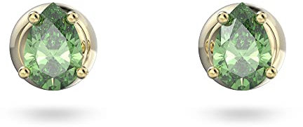 Swarovski Stilla stud earrings, Pear cut, Green, Gold-tone plated