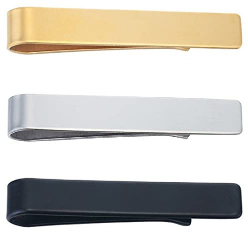 JINWEORI 3 Pièces Pince à Cravate Fine pour Hommes, Epingle à Cravate de Mariage d'Affaires en Acier Inoxydable, Ensemble de Pinces à Cravate de Mariage, Cadeau de Fête de Mariage (Argent/Or/Noir)