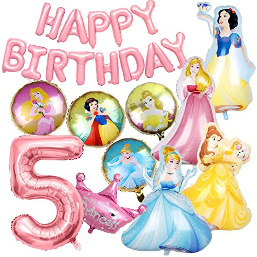 HERMJ Luftballons Princess Set,Folienballon 5 Geburtstag+9 Stück Folienballon Princess+Princess Geburtstag Luftballons Banner,Prinzessin Luftballons Geburtstagsfeier,für Princess Geburtstag