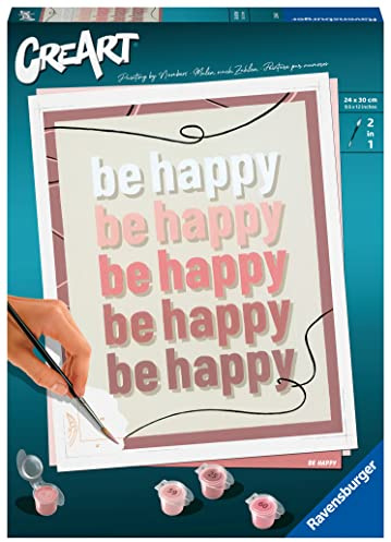 Ravensburger CreArt 23544 - Be Happy - Malen nach Zahlen Erwachsene, DIY Malset mit Pinsel und Acrylfarben, Geschenk für Frauen und Männer, Malen für Erwachsene
