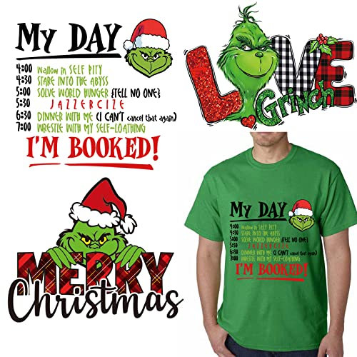 WeihnachtsBügelbilder, 3 Bögen Weihnachten Aufbügler Patches Merry Christmas Heat Transfer Vinyl Aufkleber Weihnachten Aufbügeln Vinyl Applikationen für Kleidung TShirt Hoodies Kleidung DIY