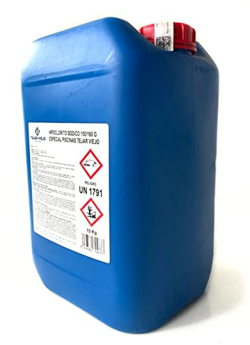 Mugar- Hipoclorito Sódico para Tratamiento de Piscinas en Garrafas de 10 litros- 15kg - Marca Mugar- Apto para Liner y Poliéster