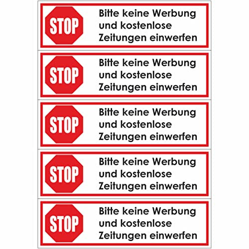 Briefkastenaufkleber - Achtung Stop Bitte Keine Werbung! 50 Aufkleber 70x20mm - Keine kostenlosen Zeitungen, Handzettel, Wurfsendungen und Wochenzeitungen!